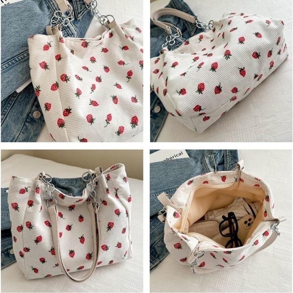 Strawberry print canvas tote bag - Picture 2 of 3